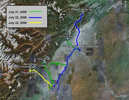 Map. Bridge Sites Investigated by Reconnaissance Team. Click here for more information.