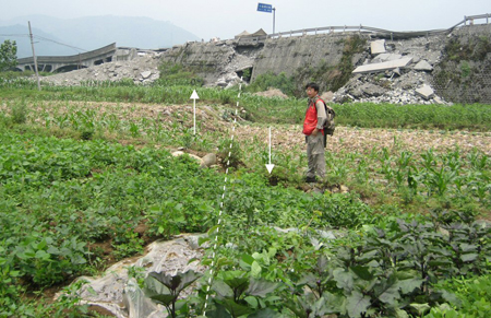 Photo. Surface Rupture Near Xiaoyudong Bridge. Click here for more information.