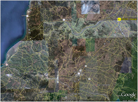 Map. Locations of ground motion sensors and structures visited by TIRT—Curicó, Talca, Iloca vicinity. Click here for more information.