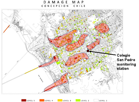 Map. Damaged sections in downtown Concepción. Click here for more information.