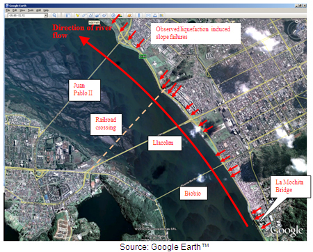 Map. Aerial view of Biobío River and crossings. Click here for more information.