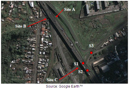 Map. Image of site 28 taken prior to earthquake and showing approximate locations of test holes. Click here for more information.