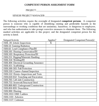 Competent Person Assignment Form