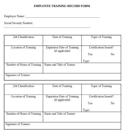 Employee Training Record Form