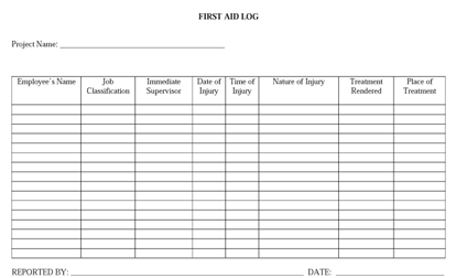 First Aid Log