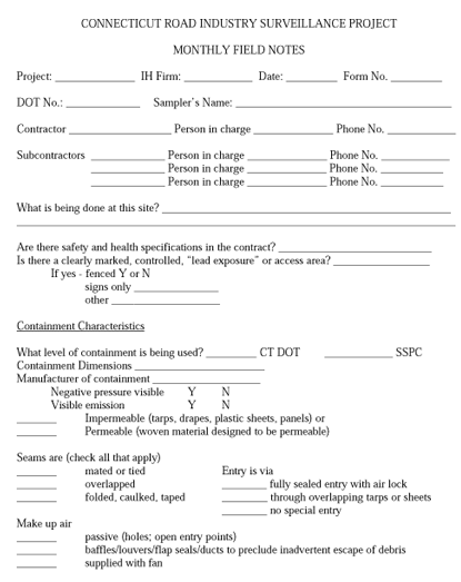 Connecticut Road Surveillance Project Monthly Field Notes