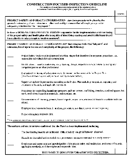 Construction Focused Inspection Guideline form