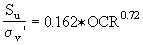 Equation 5.1. S subscript U divided by sigma prime subscript V equals 0.162 multiplied by the over consolidation ration, OCR, raised to the 0.72 power.