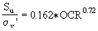 Equation 5.1. S subscript U divided by sigma prime subscript V equals 0.162 multiplied by the over consolidation ration, OCR, raised to the 0.72 power.