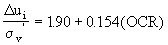 Equation 5.5. Delta U subscript I divided by sigma prime subscript V equals 1.90 plus the product of 0.154 multiplied by OCR.