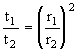 Equation 5.7. The elapsed time since driving adjusted to a standardized pile size, T subscript 1, divided by the actual time since driving for a known pile, T subscript 2, equals the quotient, squared, of the radius of standardized pile, R subscript 1, divided by the radius of a known pile, R subscript 2.