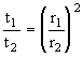 Equation 5.7. The elapsed time since driving adjusted to a standardized pile size, T subscript 1, divided by the actual time since driving for a known pile, T subscript 2, equals the quotient, squared, of the radius of standardized pile, R subscript 1, divided by the radius of a known pile, R subscript 2.