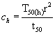 Equation 7.2. The radial coefficient of consolidation, C subscript H, equals the quotient of product of the time factor associated with 50 percent radial consolidation, T subscript 50 parentheses H, multiplied the piles radius, R, squared, divided by the time for 50 percent excess pore pressure dissipation, T subscript 50.