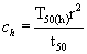 Equation 7.2. The radial coefficient of consolidation, C subscript H, equals the quotient of product of the time factor associated with 50 percent radial consolidation, T subscript 50 parentheses H, multiplied the piles radius, R, squared, divided by the time for 50 percent excess pore pressure dissipation, T subscript 50.