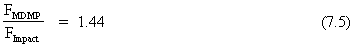 Equation 7.5. F subscript MDMP divided by F subscript Impact equals 1.44.