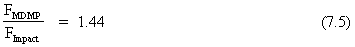 Equation 7.5. F subscript MDMP divided by F subscript Impact equals 1.44.