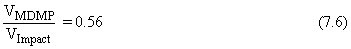 Equation 7.6. V subscript MDMP divided by V subscript Impact equals 0.56.