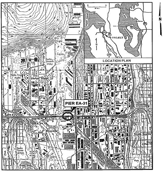 This figure shows a map of the area where the West Seattle bridge is located. There is a circled area that denotes the specific location of 