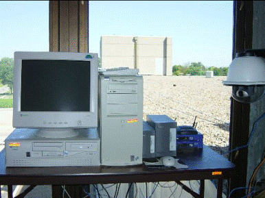 The figure shows a host computer near the East 12th Street bridge site, which received the wireless data stream.