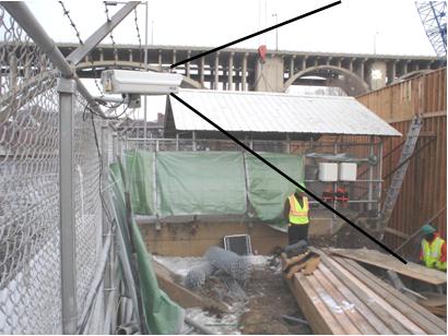 This photo shows the CC640 onsite camera, which was mounted with a perspective that enabled the remote overseers to identify construction activities that corresponded to observed data trends.