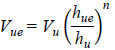 Figure 18. Equation. Power law estimate of effective approach velocity. V subscript ue equals V subscript u times open parenthesis h subscript ue divided by h subscript u close parenthesis raised to the power of n.