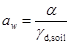 Alpha subscript w equals alpha divided by gamma subscript d, soil.