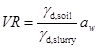 VR equals gamma subscript d, soil divided by gamma subscript d, slurry times a subscript w.