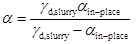 Alpha equals gamma subscript d, slurry times alpha subscript in-place divided by the quantity gamma subscript d, slurry minus alpha subscript in-place.