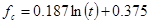 f subscript c equals 0.187 times natural log of t plus 0.375.