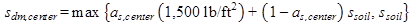 s subscript dm,center equals max open bracket a subscript s,center times open parentheses 1,500 poundforce per square foot closed parentheses plus open parentheses 1 minus a subscript s,center closed parentheses times s subscript soil, s subscript soil closed bracket.