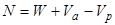 N equals W plus V subscript a minus V subscript p.