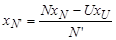 . x subscript N prime equals the quantity N times x subscript N minus U times x subscript U all divided by N prime.