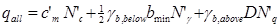 . q subscript all equals c prime subscript m times N prime subscript c plus one-half times gamma subscript b,below times b subscript min times N prime subscript gamma plus gamma subscript b,above times D times N prime subscript q.