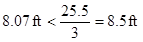 x subscript N prime is less than or equal to B divided by 3; 8.07 ft is less than 25.5 divided by 3 equals 8.5 ft.