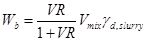 W subscript b equals VR divided by the quantity 1 plus VR times V subscript mix times gamma subscript d,slurry.