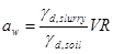 a subscript w equals gamma subscript d,slurry divided by gamma subscript d,soil times VR.