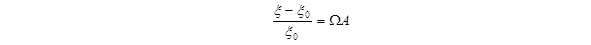 The equation calculates quantity:   (damping rate at increased excitation amplitude) minus   subscript 0 (linear damping rate) closed quantity, divided by   subscript 0 all set equal to   (nonlinear damping parameter) times A.