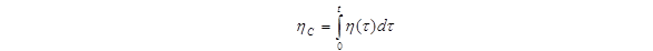 The equation calculates   subscript C (cumulative nonlinearity) as equal to the integral of   times   times d  over the interval from 0 to t (time).