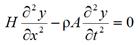 H times second order partial differential of y in respect to x minus rho times A times second order partial differential of y in respect to t equals 0.