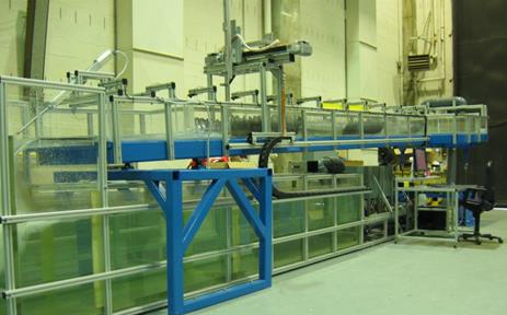This photo shows an oblique view of the experimental flume that is described in the text.