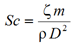 Sc equals zeta times m divided by rho divided by D squared.