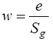 The equation calculates w as equal to e divided by S sub g.