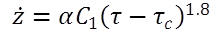 The equation calculates Å¼ as equal to alpha times C sub 1 times open parenthesis tau minus tau sub c close parenthesis exponent 1.8.