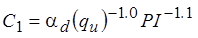 The equation calculates C sub1 as equal to alpha sub d times q sub u exponent -1.0 times PI exponent -1.1.