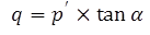 The equation calculates q as equal to p prime times the tangent of alpha.