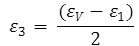 The equation calculates epsilon sub 3 as equal to one half of the difference of epsilon sub V and epsilon sub 1.