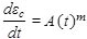 The derivative of epsilon subscript c with respect to t equals A times open parenthesis t closed parenthesis raised to the power of m.