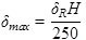 Delta subscript max equals the product of delta subscript R times H divided by 250.