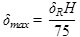 Delta subscript max equals the product of delta subscript R times H divided by 75.