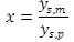 Figure 7. Equation. Ratio of measured to predicted scour depth. The equation calculates x as equal to y sub s comma m divided by y sub s comma p.